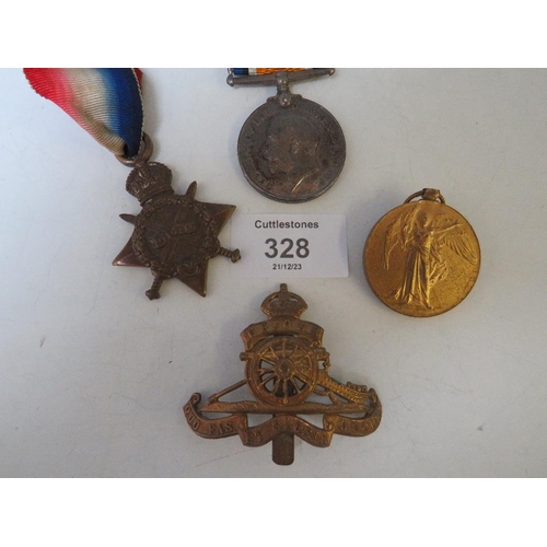 328 - A WWI 1914 / 15 STAR TRIO, MARKED TO 91327 GNR F.J. LUNN RA, ALONG WITH A WWII DEFENCE MEDAL IN POST... 