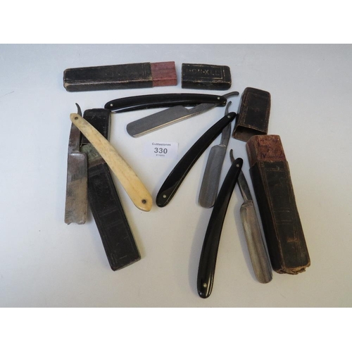 330 - A SMALL COLLECTION OF CUT THROAT RAZORS, TO INCLUDE EXAMPLES BY JAMES KERR, SOUTHERN AND RICHARDSON,... 