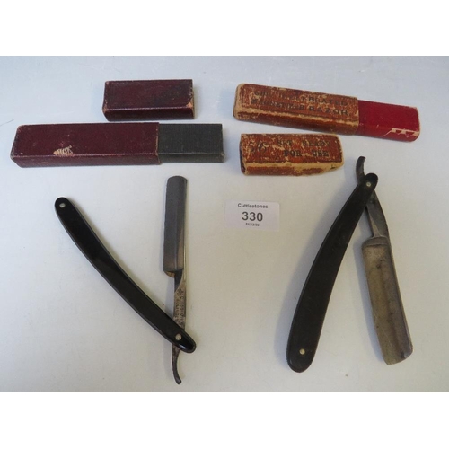 330 - A SMALL COLLECTION OF CUT THROAT RAZORS, TO INCLUDE EXAMPLES BY JAMES KERR, SOUTHERN AND RICHARDSON,... 