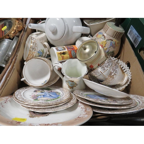 186 - TWO TRAYS OF ASSORTED CERAMICS AND METAL WARE TO INCLUDE A SET OF DUEL BALANCE SCALES