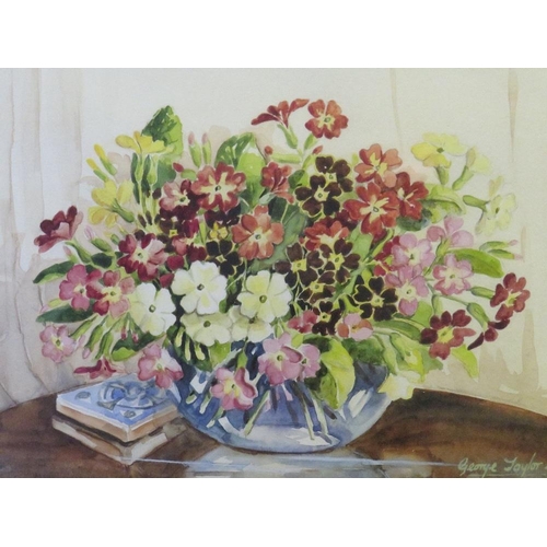 12 - GEORGE TAYLOR (XX). Staffordshire potteries artist, a pair of still life studies of bowls of flowers... 