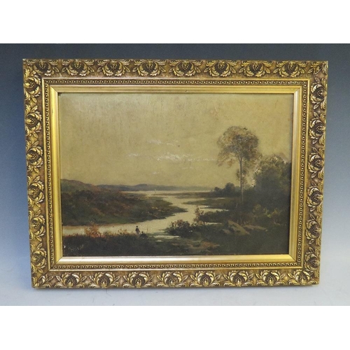 2 - (XIX-XX). British school, extensive wooded loch scene with anglers, unsigned, oil on board, framed, ... 