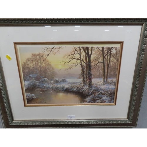 21 - A FRAMED AND GLAZED SIGNED LIMITED EDITION PRINT BY DAVID DIPNALL ENTITLED DECEMBER SUNSET