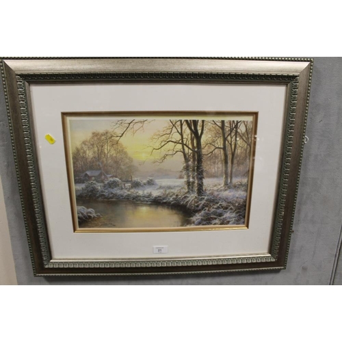 21 - A FRAMED AND GLAZED SIGNED LIMITED EDITION PRINT BY DAVID DIPNALL ENTITLED DECEMBER SUNSET