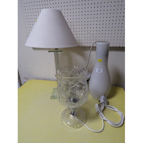 249 - THREE ASSORTED GLASS LAMPS