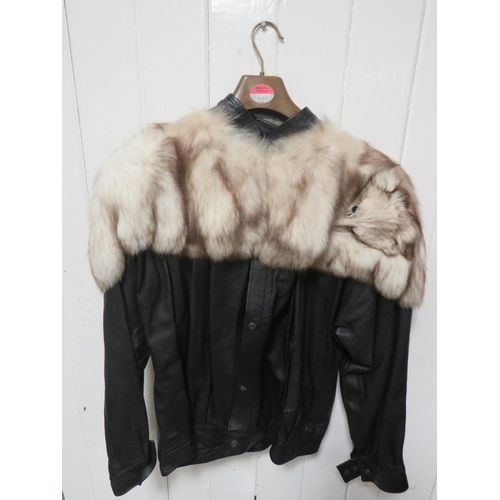 256 - A VINTAGE FUR COLLAR LEATHER JACKET AND ACCESSORIES