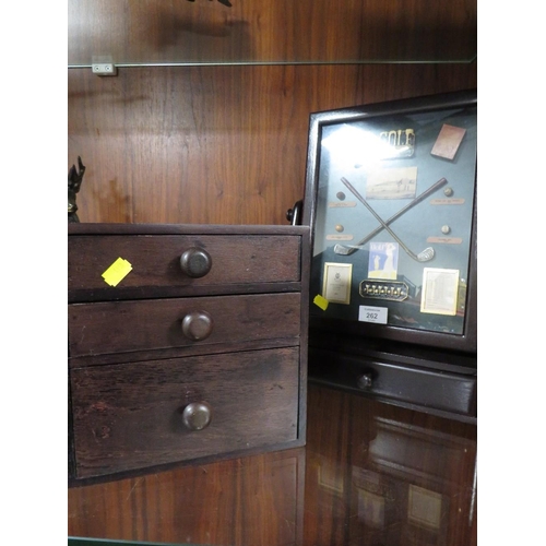 262 - GLAZED GOLF DISPLAY WITH SINGLE DRAWER TOGETHER WITH A THREE DRAWER JEWELLERY BOX