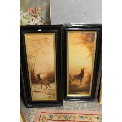 27 - TWO TALL FRAMED AND GLAZED PRINTS OF STAGS