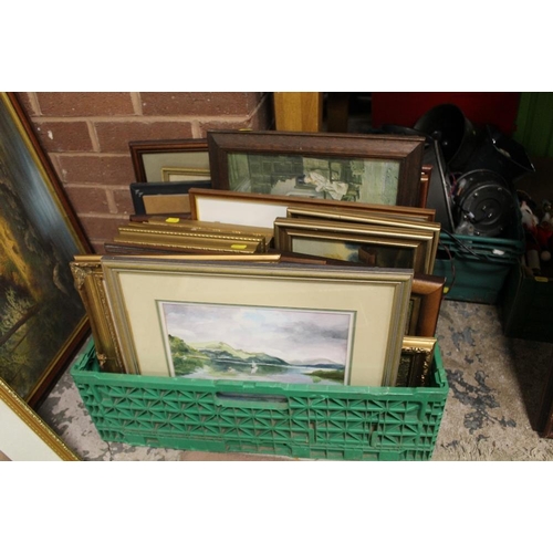 36 - A LARGE QUANTITY OF ASSORTED PICTURES & PRINTS TO INCLUDE AN OVAL FLORAL OIL, ERIC BOTTOMLEY LOCOMOT... 