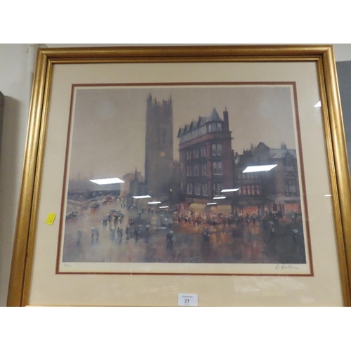 42 - THREE FRAMED AND GLAZED SIGNED LIMITED EDITION PRINTS BY BOB RICHARDSON TO INCLUDE ST ANNE'S SQUARE ... 