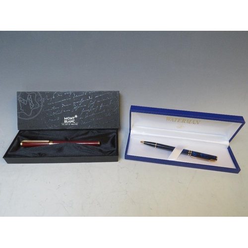 430 - A BOXED MONT BLANC NOBLESSE OBLIGE FOUNTAIN PEN WITH 14KT NIB, together with a boxed Watermans pen (... 