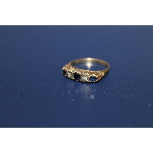 435 - A HALLMARKED 9 CARAT GOLD SAPPHIRE AND DIAMOND RING, 1.8g, ring size K