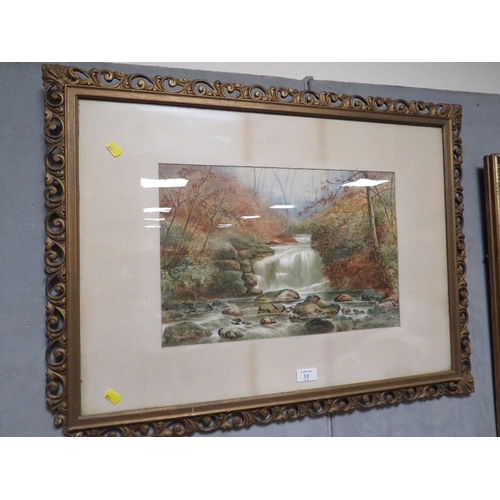 44 - A WATERCOLOUR DEPICTING A WOODLAND RIVER SCENE SIGNED LOWER RIGHT TOGETHER WITH AN OIL ON BOARD OF A... 