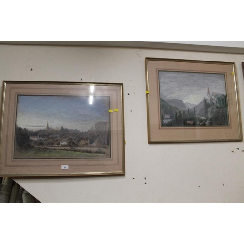 45 - TWO FRAMED PASTEL LANDSCAPES WITH THREE FIGURATIVE STUDIES (FOYER)