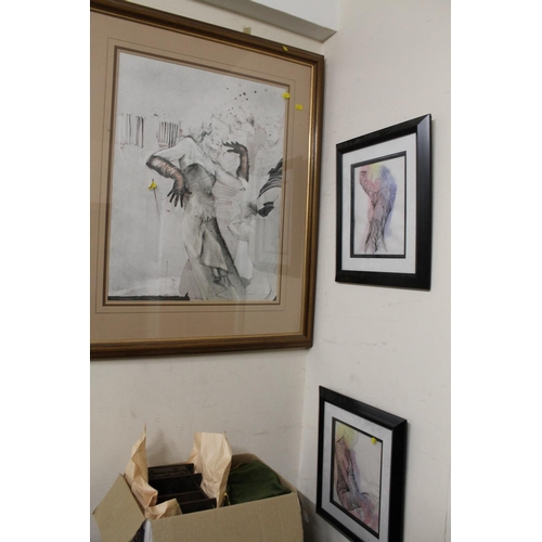 45 - TWO FRAMED PASTEL LANDSCAPES WITH THREE FIGURATIVE STUDIES (FOYER)