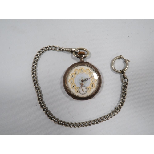 479 - A CONTINENTAL .800 STAMPED SILVER OPEN FACED MANUAL WIND POCKET WATCH DECORATIVE  ENAMEL DIAL A/F ON... 