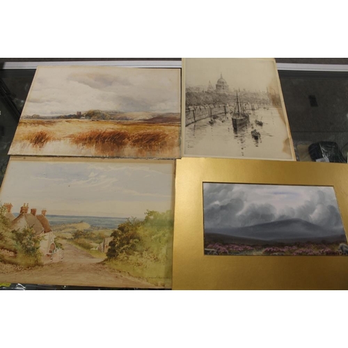 55 - A JOHN KEELEY WATERCOLOUR, MASTERS WATERCOLOUR, ROWLAND LANGMAID ENGRAVING & ANOTHER WATERCOLOUR (4)... 