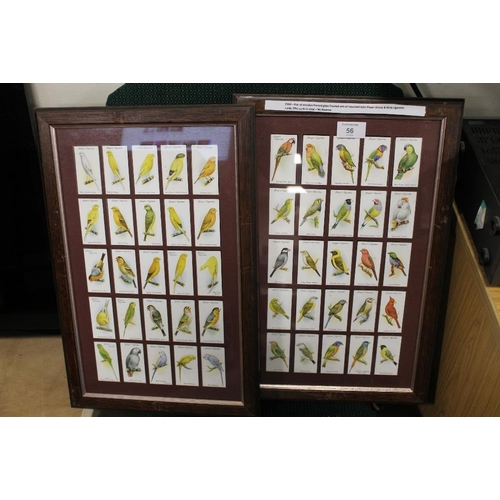 56 - A PAIR OF WODEN FRAMED GLASS FRONTED SETS OF MOUNTED JOHN PLAYER AVIARY & BIRDS CIGARETTE CARDS, FIF... 