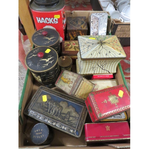 110 - A TRAY OF ASSORTED VINTAGE COLLECTABLE TINS