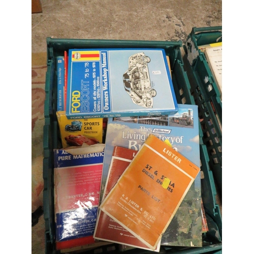 111 - A LARGE QUANTITY OF VINTAGE BOOKS TO INCLUDE MANY VINTAGE MOTORING EXAMPLES ( PLASTIC TRAYS NOT INCL... 