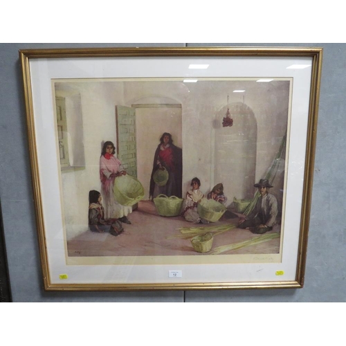 12 - GERALD KELLY - A SIGNED STAMPED COLOURED PRINT 53 X 65 CM