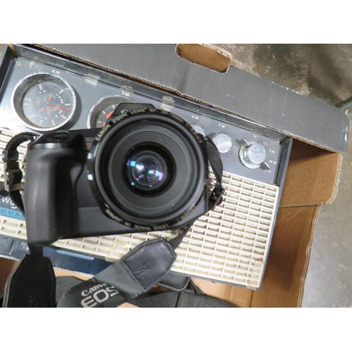 126 - A CAMCORDER TOGETHER WITH A VINTAGE RADIO