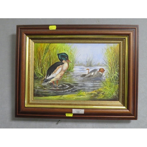 13 - P. GOSLING - A SMALL OIL ON CANVAS DEPICTING DUCKS 20 X 30 CM