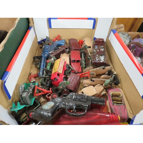 138 - FOUR SMALL TRAYS OF ASSORTED MODEL TOY CARS ETC A/F