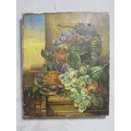 14 - AN UNFRAMED 19TH CENTURY OIL ON CANVAS DEPICTING STILL LIFE 31 X 26 CM