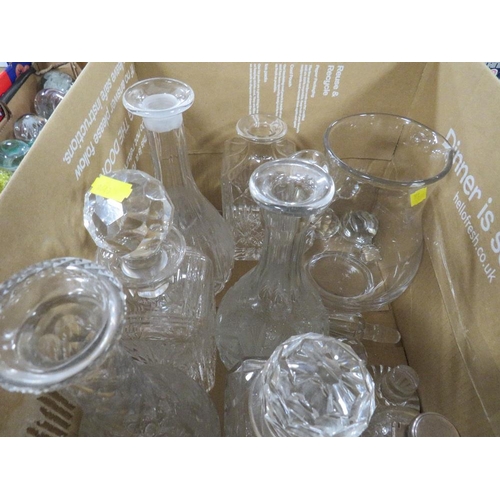 140 - A QUANTITY OF CUT GLASS DECANTER ETC