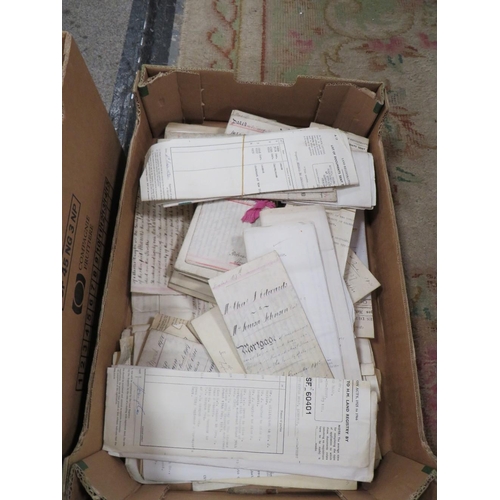 144 - TWO BOXES OF DEEDS, MAPS ETC