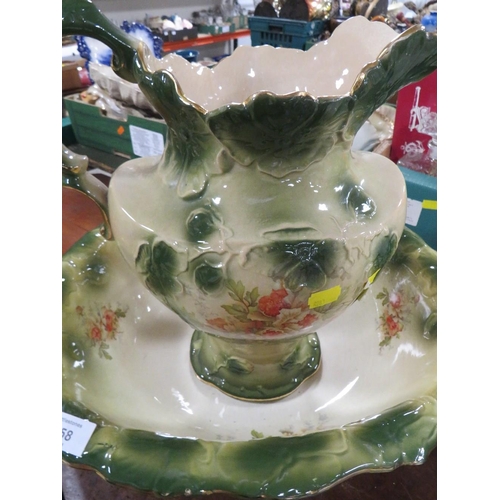 158 - A VICTORIAN TYPE JUG AND BOWL SET TOGETHER WITH THREE LARGE WATER JUGS