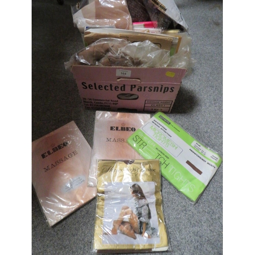 164 - A BOX OF ASSORTED VINTAGE LADIES TIGHTS, HOSIERY, SONG BOOKS ETC