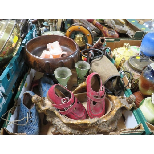 167 - TWO TRAYS OF METAL WARE AND SUNDRIES TO INCLUDE A SCOTTY DOG COMPANION SET