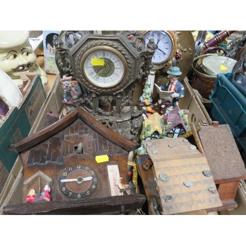 168 - TWO TRAYS OF ASSORTED CLOCKS ETC