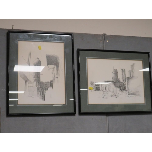 18 - A FRAMED WATERCOLOUR BY BANKS TOGETHER WITH A PAIR OF SKETCHES (3)