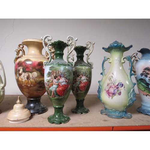 183 - A  COLLECTION OF DECORATIVE VASES TO INCLUDE TWIN HANDLE VASES (12)