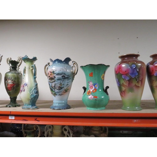 183 - A  COLLECTION OF DECORATIVE VASES TO INCLUDE TWIN HANDLE VASES (12)