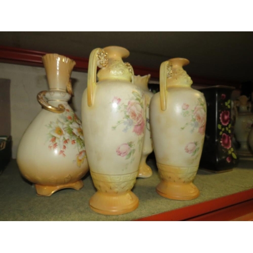 186 - A LARGE  COLLECTION OF DECORATIVE VASES TO INCLUDE TWIN HANDLE VASES 