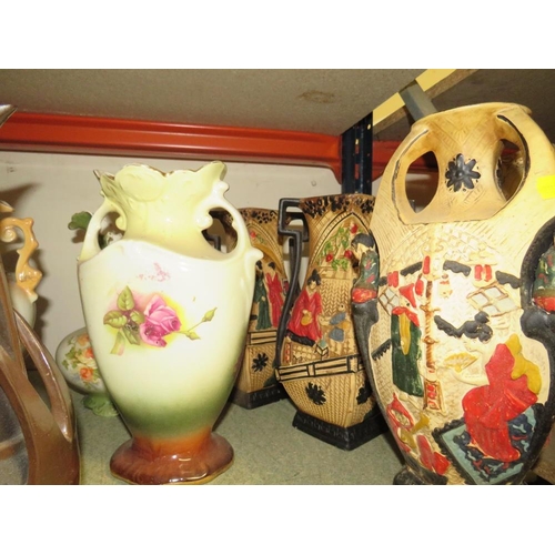 186 - A LARGE  COLLECTION OF DECORATIVE VASES TO INCLUDE TWIN HANDLE VASES 