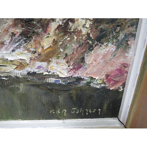 20 - KEN JOHNSON - AN IMPRESSIONIST LANDSCAPE ON BOARD 19.5 X 32.5 CM