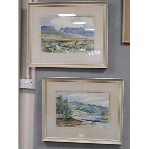 23 - A PAIR OF FRAMED R. MACDONALD ROSS WATERCOLOURS 31 X 46 CM (2)