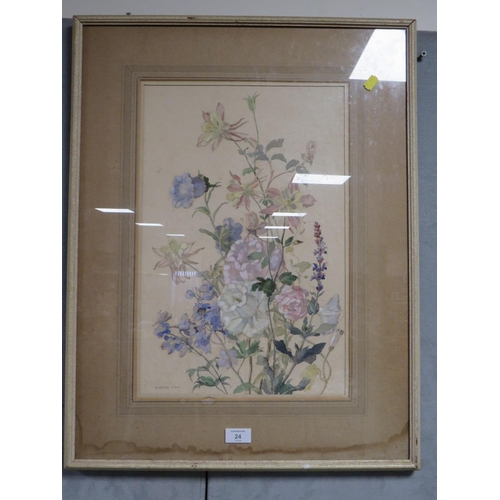 24 - M. BRUCE - LOW A FRAMED FLORAL WATERCOLOUR 47 X 31 CM