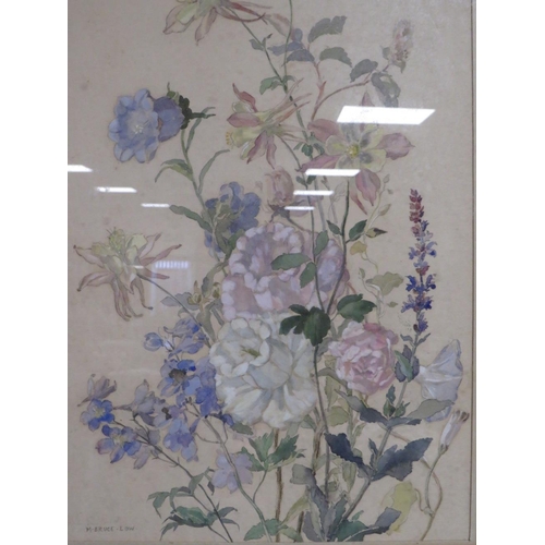 24 - M. BRUCE - LOW A FRAMED FLORAL WATERCOLOUR 47 X 31 CM