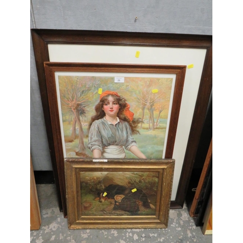 26 - A LARGE FRAMED ENGRAVING, A LARGE FRAMED CEYLINDO TEA PRINT AND A VICTORIAN PRINT (3)