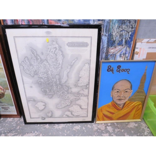 27 - A LARGE IMPRESSIONIST OIL ON BOARD 123 X 92 CM WITH A BUDDHIST OIL AND MAP (3)