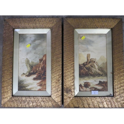 3 - A PAIR OF EARLY 20TH CENTURY WATERCOLOURS DEPICTING COASTAL SCENES 34 X 17 CM (2)