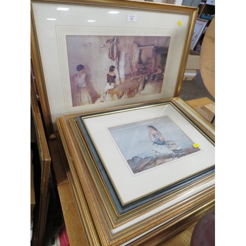 33 - A COLLECTION OF NINE WILLIAM RUSSELL FLINT PRINTS - ASSORTED SIZES