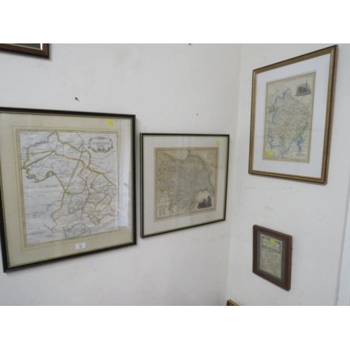 40 - FOUR FRAMED ANTIQUE MAPS TO INC YORKSHIRE, CAMBRIDGESHIRE, WARWICKSHIRE & HUNTINGDONSHIRE