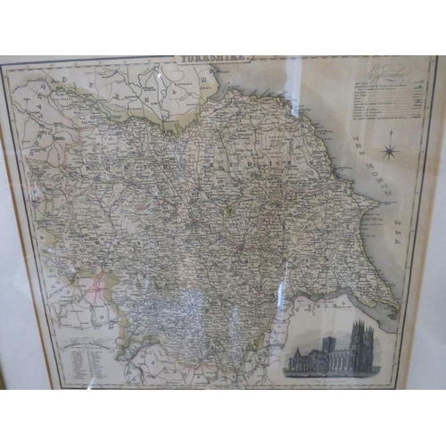 40 - FOUR FRAMED ANTIQUE MAPS TO INC YORKSHIRE, CAMBRIDGESHIRE, WARWICKSHIRE & HUNTINGDONSHIRE